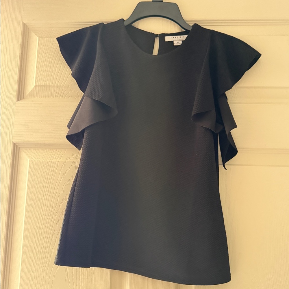 FAVLUX Black Ruffle Sleeve Blouse